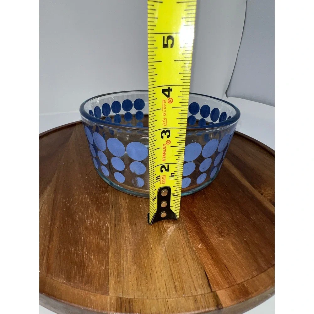 Pyrex Blue Polka Dot Clear‎ Glass Round Mixing Storage Bowl 6 inch Made in USA